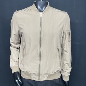 The Kooples Mens Medium Bomber Jacket Tan Leather Trim Normcore Classic Casual